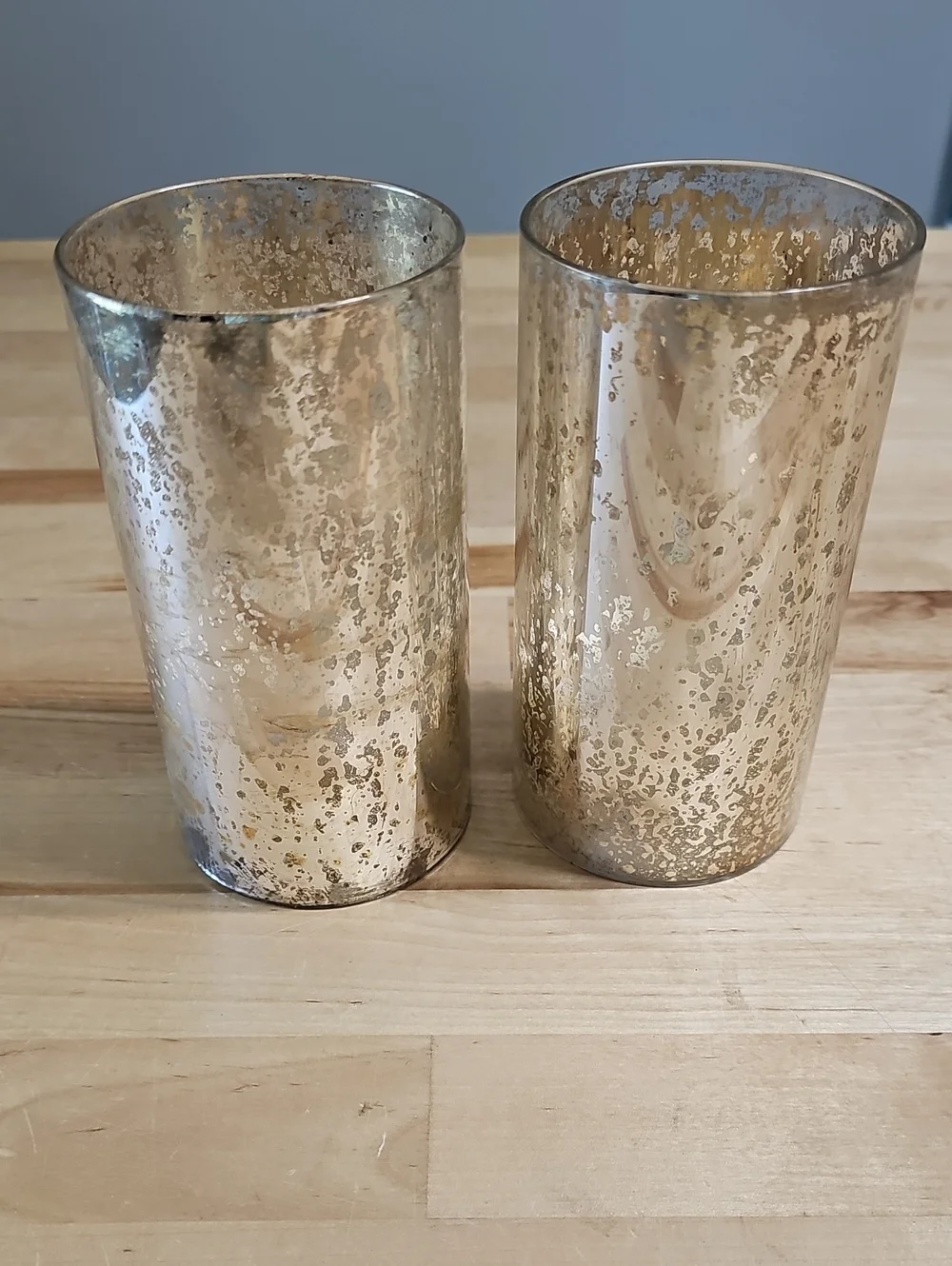 Set of 2 Mercury Glass LED Pillars - Flameless Flickering Candles (6